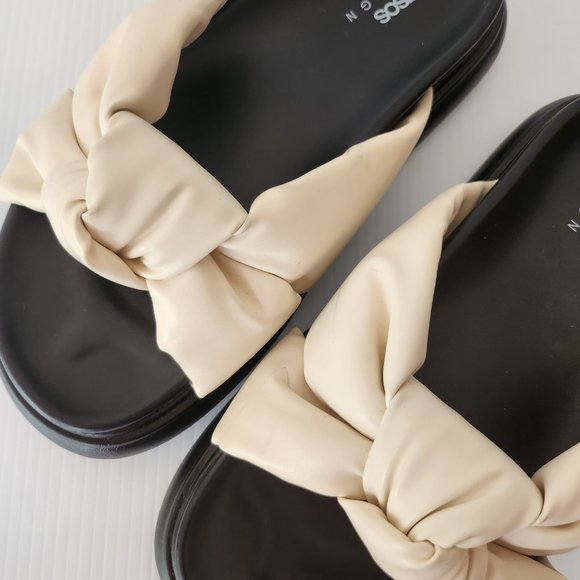 Asos Design Chunky Sandals Light Beige / Cream Slides Knot Top Size 8 Womens - Picture 9 of 9